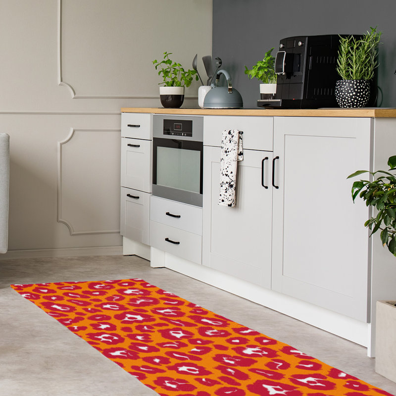 Imprimé animalier orange/rouge/blanc Tapis décoratif, Tapis de couloir 2 pi 6 po x 8 pi