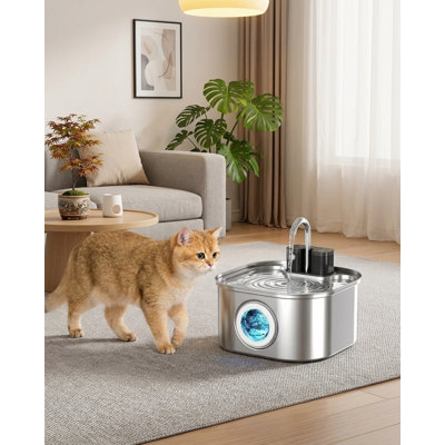 Wireless Stainless Steel Cat Water Fountain, 108oz/3.2L Battery-Operated with 3 Modes, Cordless Pet Water Dispenser for Cats & Dogs