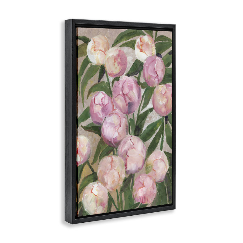 Cadre flottant Valony Painterly Pe pivoines, design par 1x, H 31 po x l 21 po, Cadre flottant noir de jais