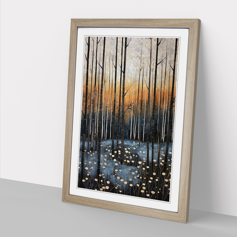 Winter Forest Contemporary - Single Picture Frame Print on Wood, 34cm H x 25cm W x 2cm D, Oak