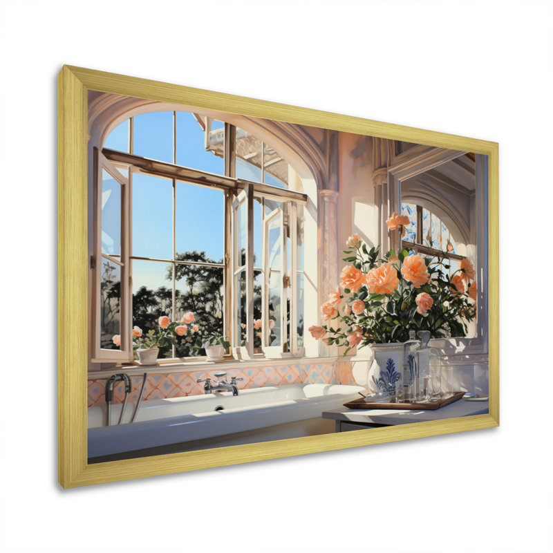 «Bathroom Sunlit Morning II - Bath and Laundry», impressions sur toile, Encadrement doré, H 24 po x l 32 po x P 1 po