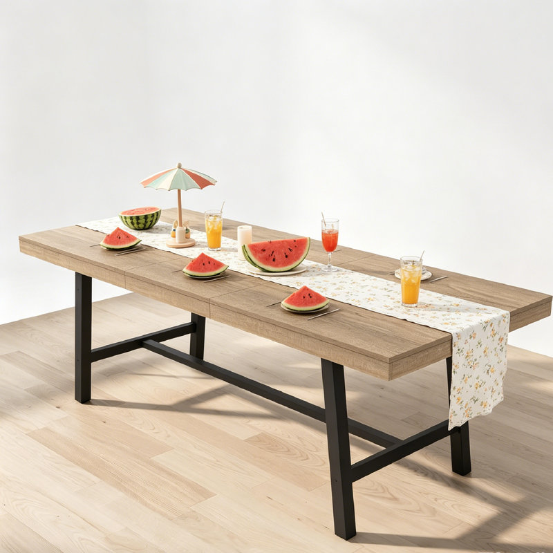 Table de salle à manger extensible de 63 à 83 po, table de salle à manger rectangulaire industrielle pour 6 à 8 personnes, pouvant supporter jusqu'à 350 lb, table de cuisine extensible avec structure en métal robuste pour la salle à manger, la cuisine et les fêtes.