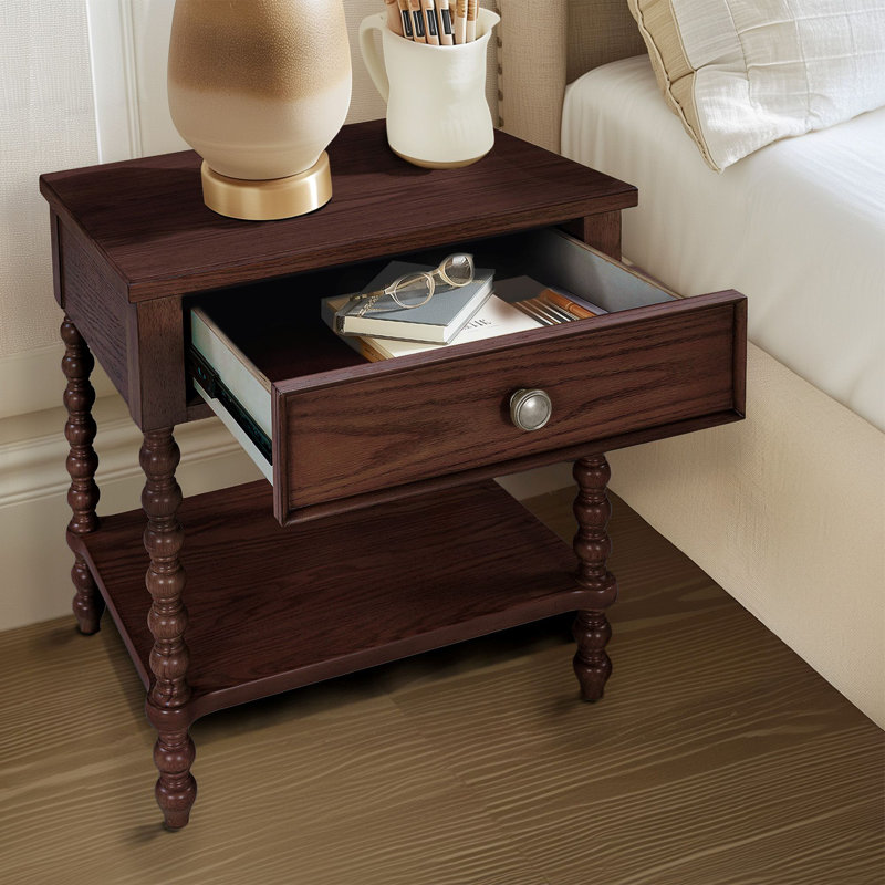 Table de chevet avec tiroir et tablette Beckett Morocco, Brun marocain