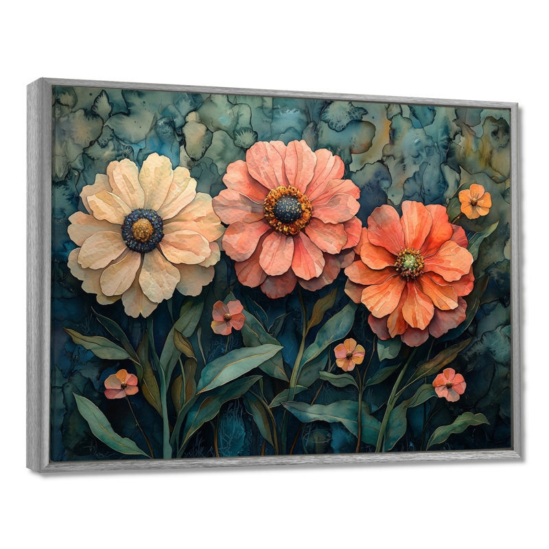 «Ilaina Zinnias Summer Petals In The Breeze III», art mural Zinnias, Argent argent, H 12 po x l 20 po