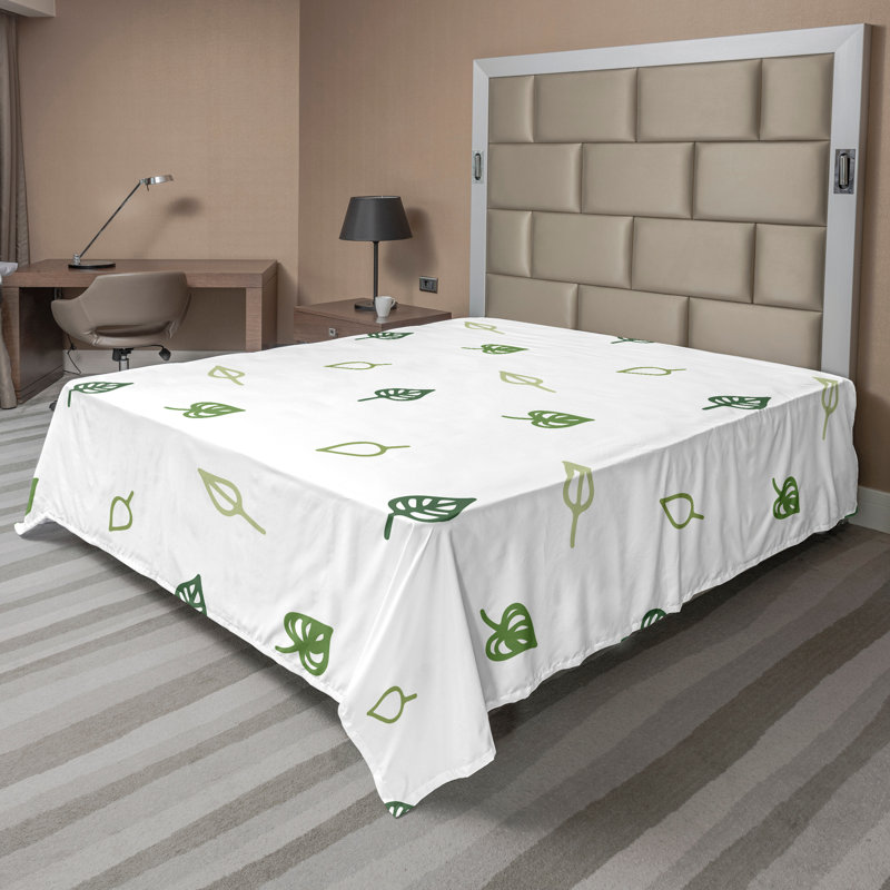 Ambesonne Nature Top Flat Sheet Glisten Fish Sunlight, King Flat Sheet, Green Floral 1
