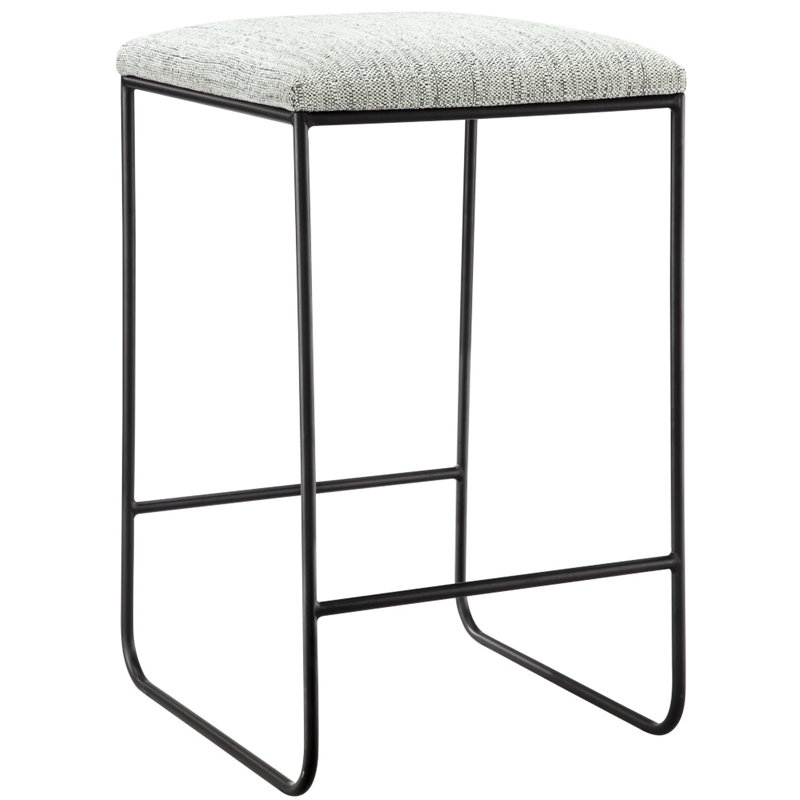 Élégant tabouret de comptoir - siège rembourré gris, pieds en métal noir mat, tissu d'assise élégant sans assemblage, structure, assemblage, meubles de cuisine