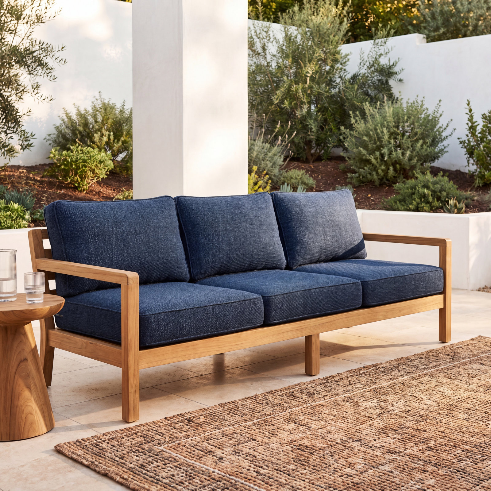 Sunbrella Bouclé Outdoor Sofa Cushion Set, Improve Indigo Sunbrella®