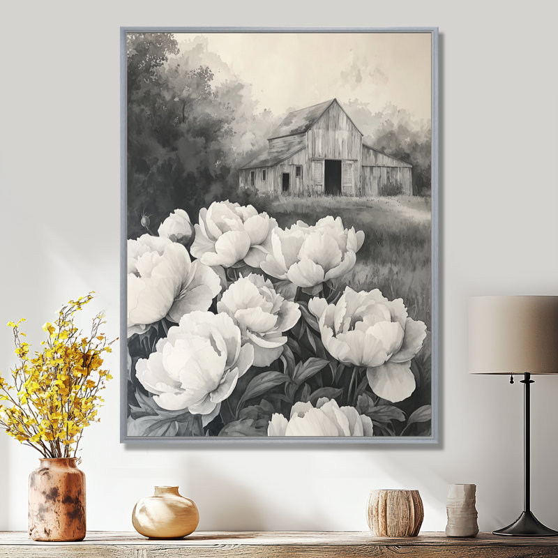 Art mural mural Eichler, pivoines à la ferme III - pivoines, H 40 po x l 30 po, Reproduction avec cadre flottant
