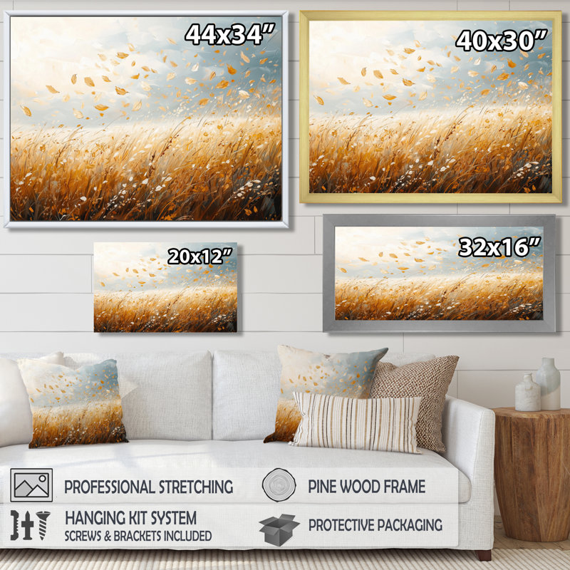 «Meadow Windy Prairie Leaves IV», art mural prairie, H 12 po x l 20 po, Toile tendue, Ne s’applique pas