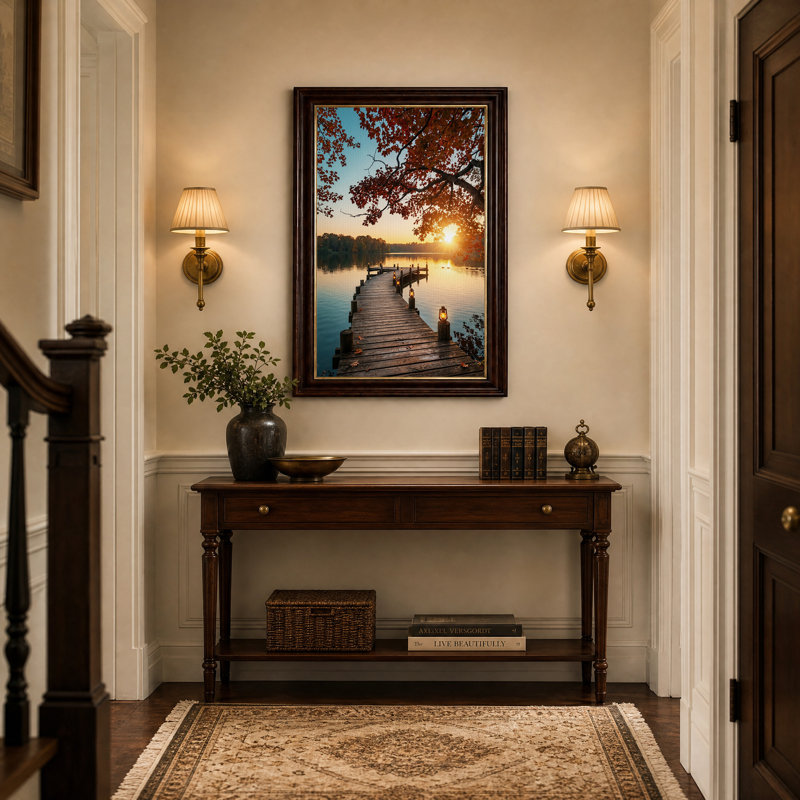 Toile en bois avec lanternes au coucher du soleil doré, art mural sur toile, H 18 po x l 12 po