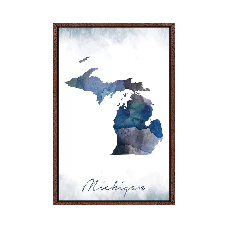 Michigan State Bluish - Print on Canvas, Classic Brown Wood Framed, 101.6 cm H x 66.04 cm W