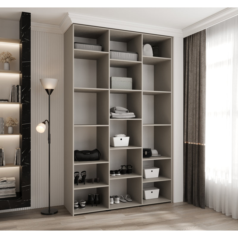 3 Door Manufactured Wood Wardrobe, white matt + handles: gold, 245,5 H x 150 W x 40 D
