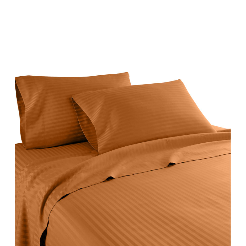 Hotel London Egyptian Cotton Striped Sheet Set, Queen Sheet Set with 2 Pillowcases, Spice