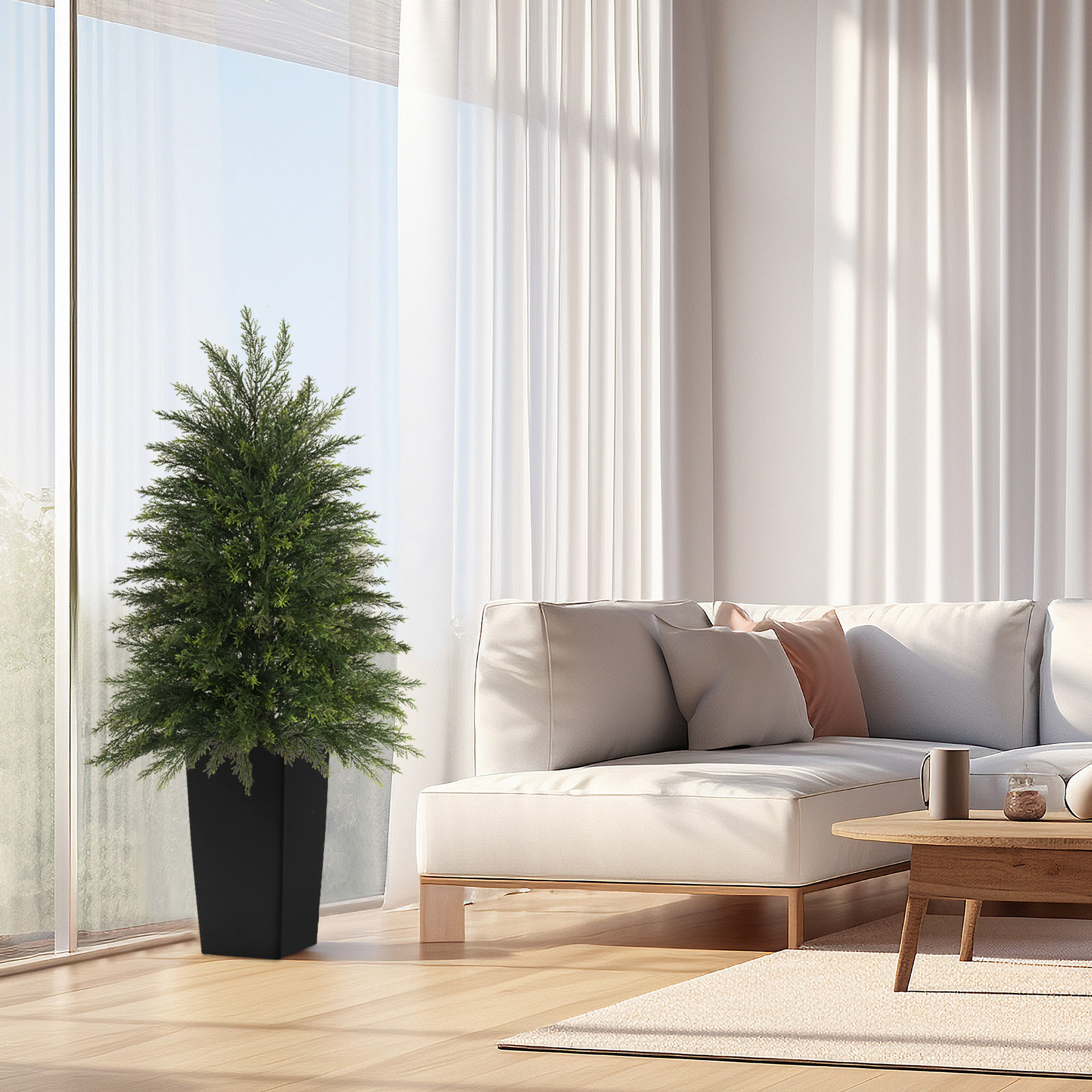 47" Cedar Topiary in Planter, Black