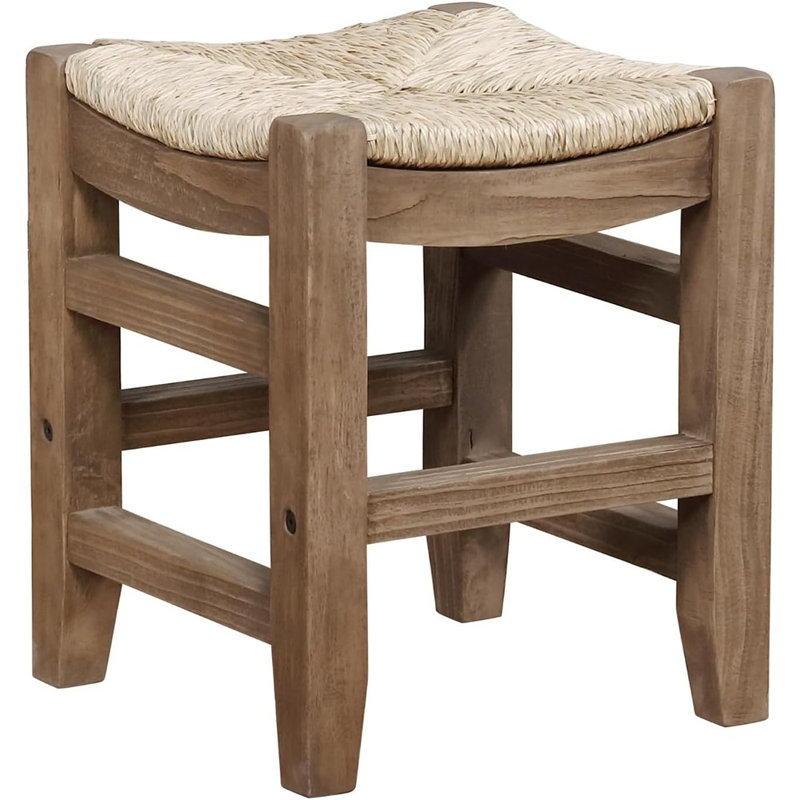 Tabouret de 18 pouces en bois avec siège Rush - Tabouret rustique sans dossier Farmhouse