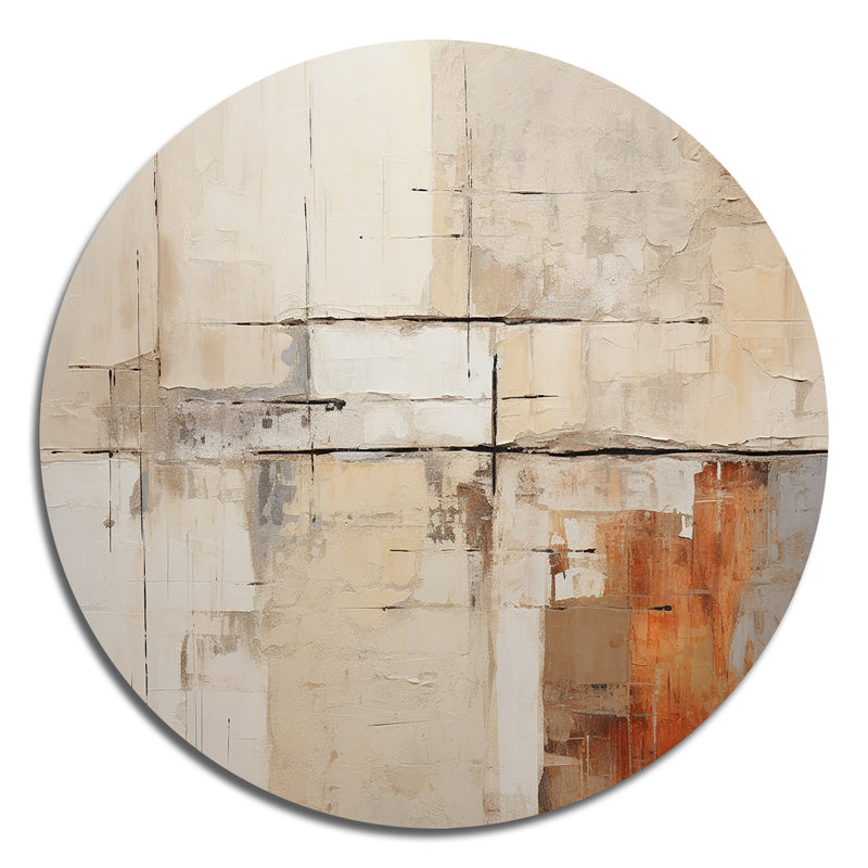 Abstrait collage brun beige sur route - Art abstrait rond en métal, H 29 po x l 29 po