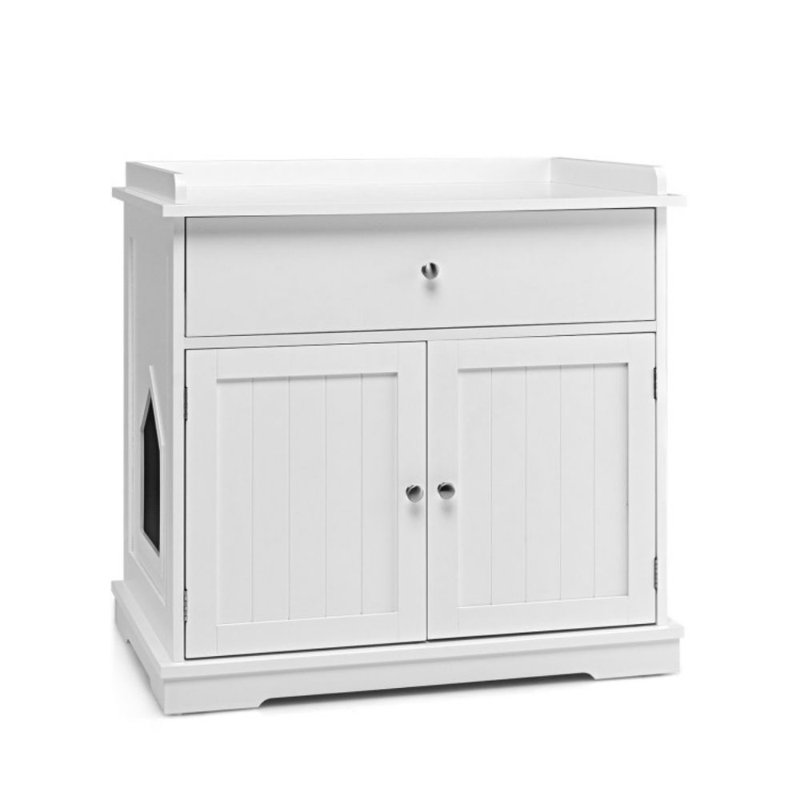 Minehead Cat Litter Box Enclosure Cabinet, White