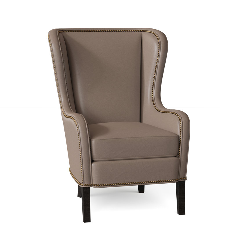 Aurora Leather Wingback Chair, Aline Fumo Genuine Leather, Cobblestone, French Natural