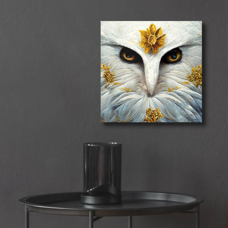 «Snowy White Owl» par Tanya Mavric, art mural en verre acrylique, H 12 po x l 12 po x P 0,13 po
