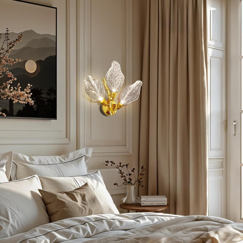 Led Wall Sconces, Dimmable Modern Wall Lights, Bionic Leaf Vanity Light Fixtures, Gold