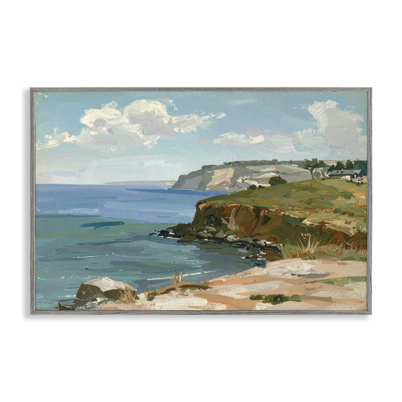 Le long de la côte, estampe numérique, design par Alonza Saunders, H 20 po x l 30 po, Giclée de ferme grise encadrée