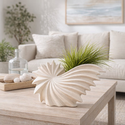 Modern Abstract Spiral Form Ceramic Shell-Inspired Figurine for Home Decor - Decorative Coastal Sculpture Accent for Living Room Display - 10", Gray