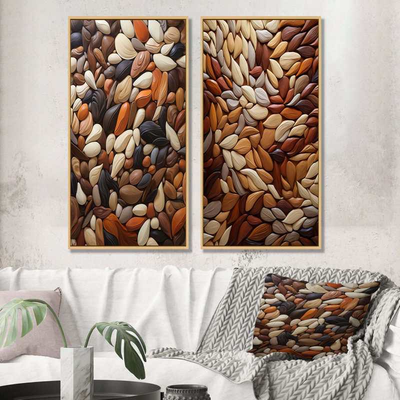 Haricots ballet collage de pierre - ensemble de 2 impressions sur toile cacao, Cadre flottant brun, H 32 po x l 33 po
