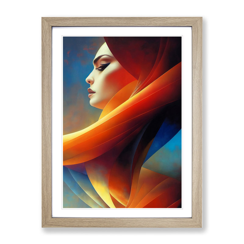 XV1022-5313X Woman In Flames - Single Picture Frame Print, 64cm H x 46cm W x 2cm D, Oak