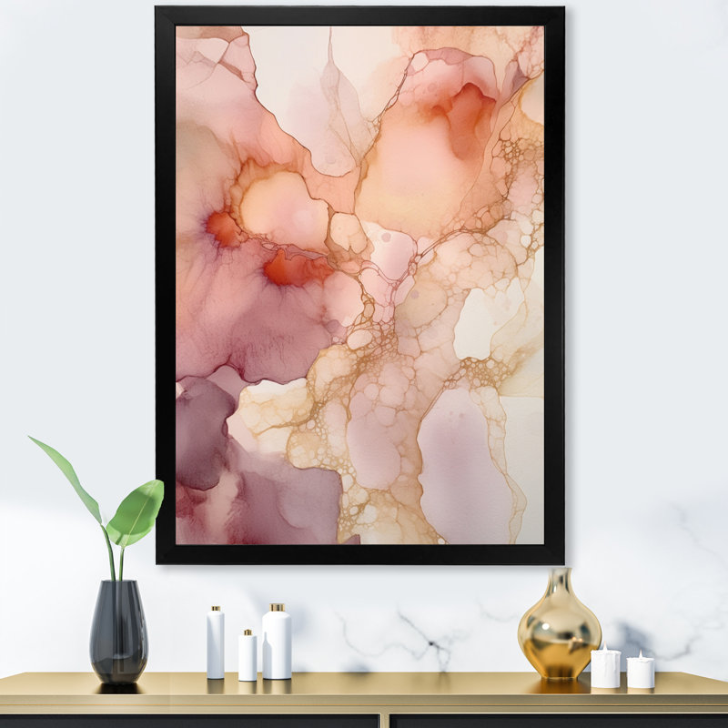 Liquides lumineux rose doré, Cadre simple noir, H 32 po x l 16 po x P 1 po