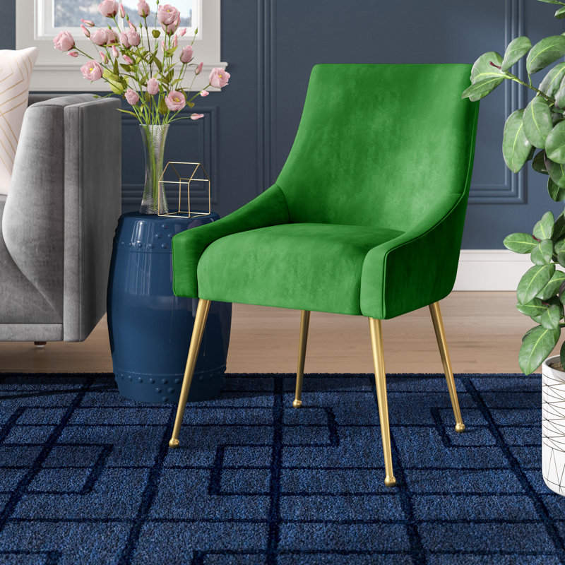 19'' H Velvet Upholstered Metal Parsons Chair, Green Velvet, Gold