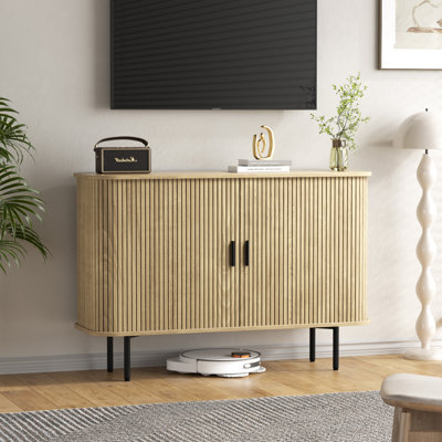 Buffet Sideboard Cabinet With Storage, Fluted Storage Cabinet Black With Curvy Edge & Sliding Doors Coffee Bar, Accent Cabinet Credenza Console Table