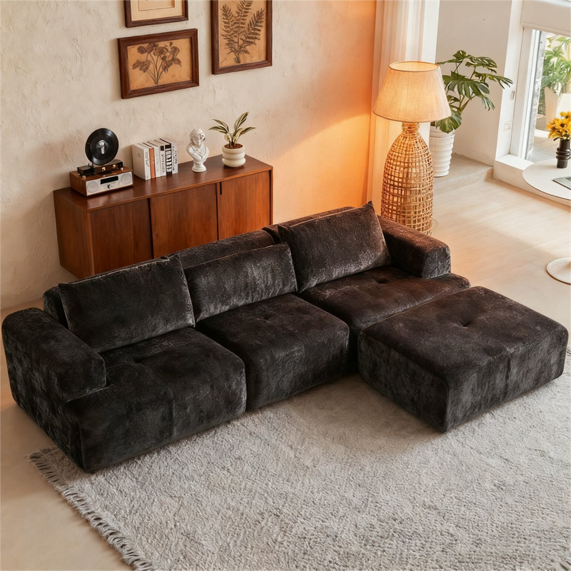 108" Cloud L-Shape Sectional Sofa - Deep Seat Boneless Upholstered, Modern Modular With Pillows Included, Living Room & Apartment No Assembly​