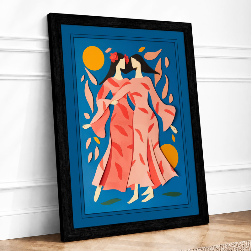 Woman In Coral Robes Modern - Print, A2 - 59.4 x 42.0 cm, Black
