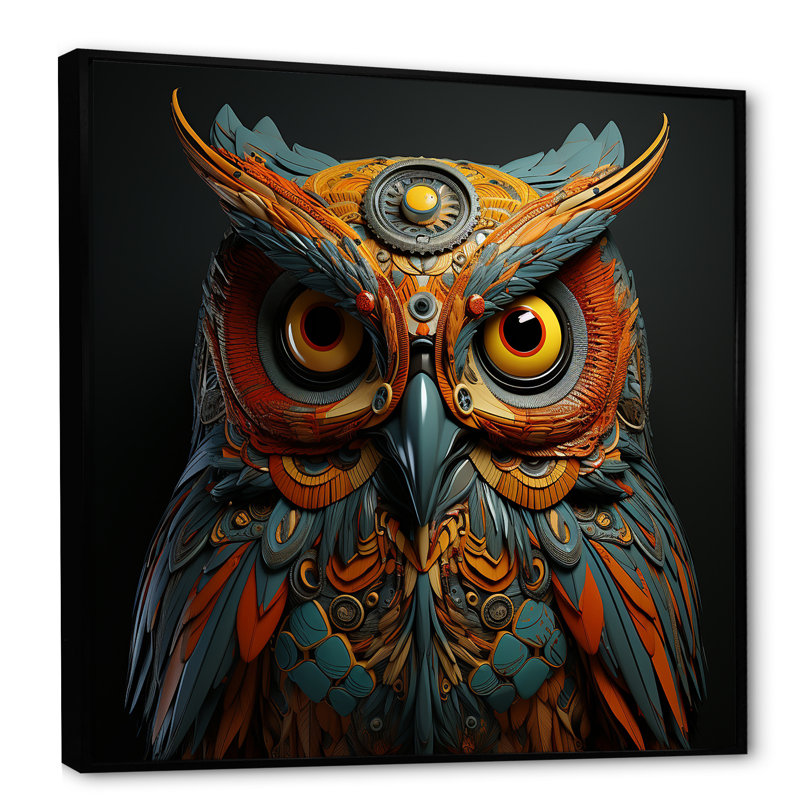 «Owl Expressionist Gaze I», reproduction sur toile, Cadre flottant noir, H 24 po x l 24 po x P 1 po