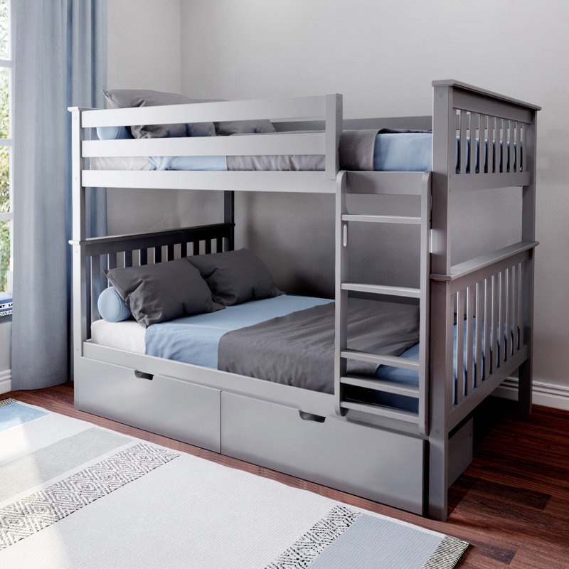 Bolles Kids Bunk Bed with Drawers, Gray, Twin over Twin