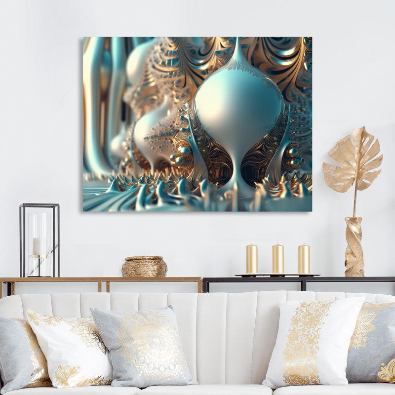 «Fractal Turquoise Pastel Cosmic Architecture», reproduction d'art sur toile, H 34 po x l 44 po x P 1,5 po, Toile tendue