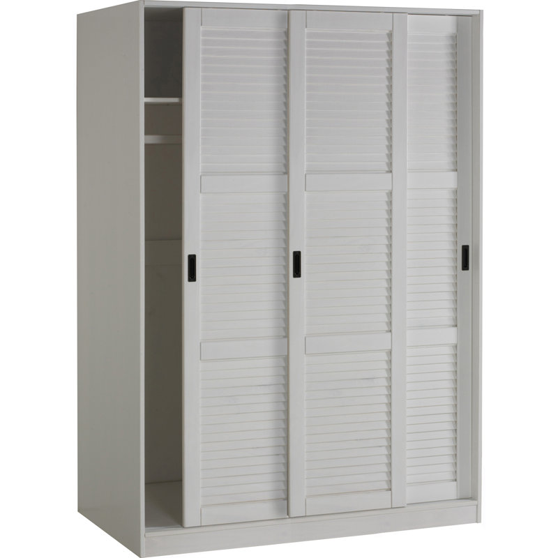 Garde-robe coulissante en bois massif à 100 % avec portes à persiennes ou à panneaux surélevés Pridemore, Blanc