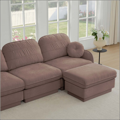 Oversize Chenille U-Shaped Sofa,Deep Seat Sofa Couch with Movable Ottoman,Exquisite round pillows and quilted back cushions,Recessed Base Frame Legs,Easy Assembly,Fits Living Room