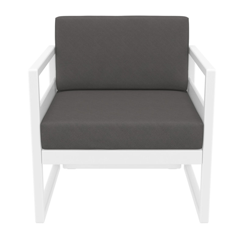 Chaise de patio avec coussins Lane, Toile gris anthracite Sunbrella®, Blanc