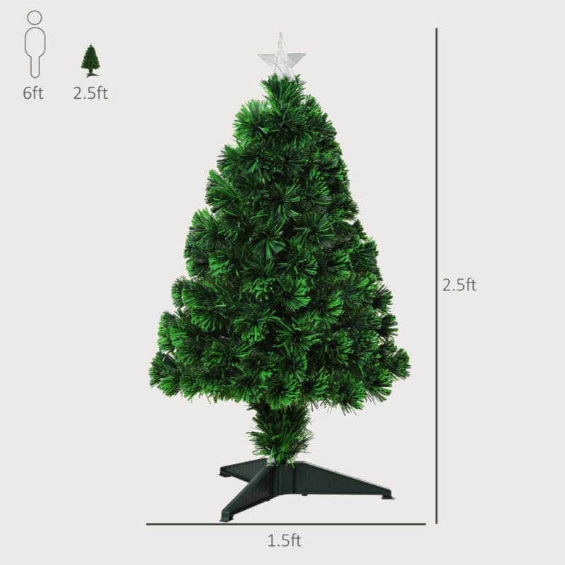 2.5Ft Tall Pre-Lit Douglas Fir Tabletop Artificial Christmas Tree With Realistic Branches, Fibre Optic LED Lights And 85 Tips, Green