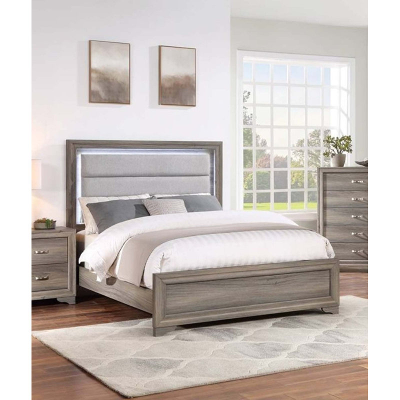 Modern Queen Bed with Integrated LED Lighting