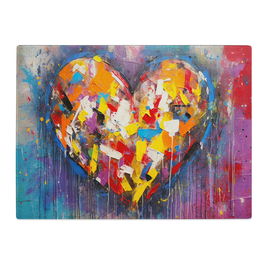Love Heart Abstract  Glass Chopping Board