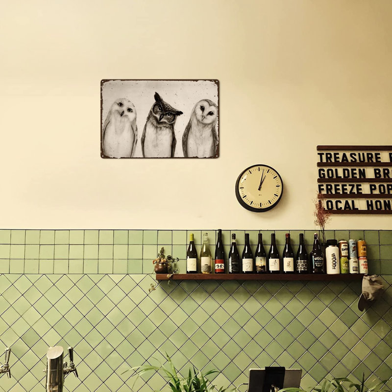 Affiche, décoration murale trois hiboux, H 8 po x l 12 po x P 0,1 po