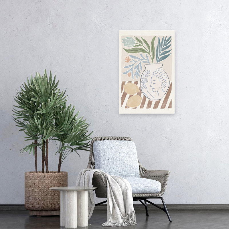 «Chypre IV» neutre - Bouquets bleus, art d'agrumes bruns, H 24 po x l 16 po