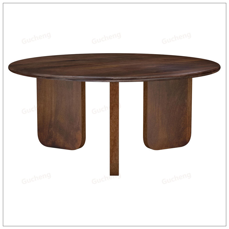 Table basse ronde en bois de manguier massif et base angulaire unique Columbo