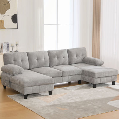 U-shaped Sectional Sofa With Dual Chaise Lounges, Storage Pockets And Armrest Pillows