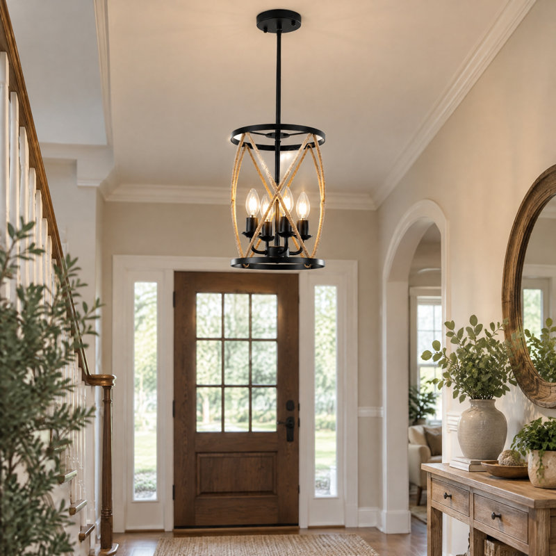 4-Light Industrial Hemp Rope Pendant Light