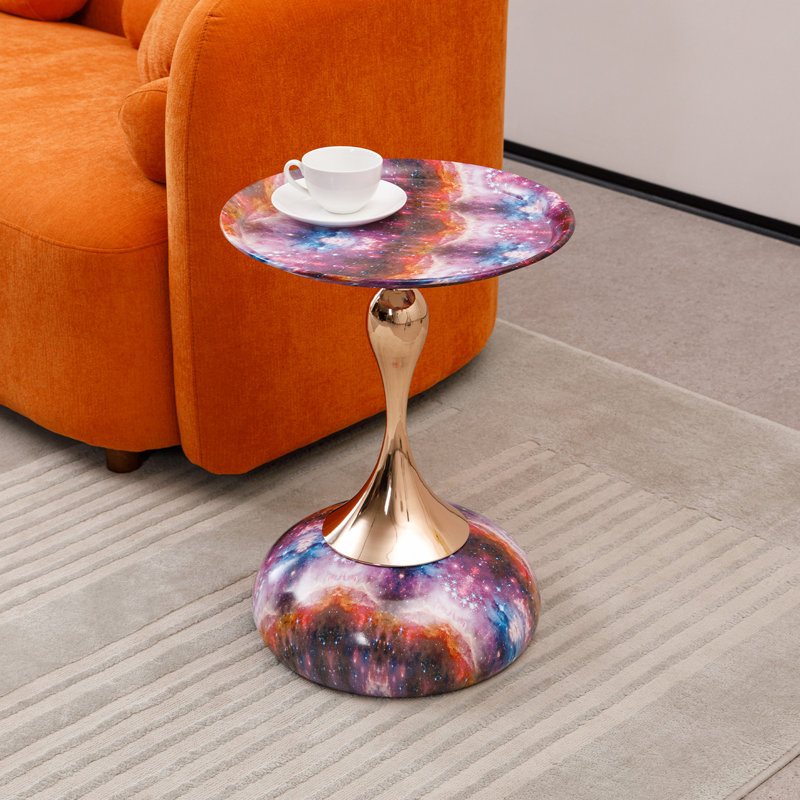 Table d'appoint polyvalente en métal à piédestal, Mauve, Mauve