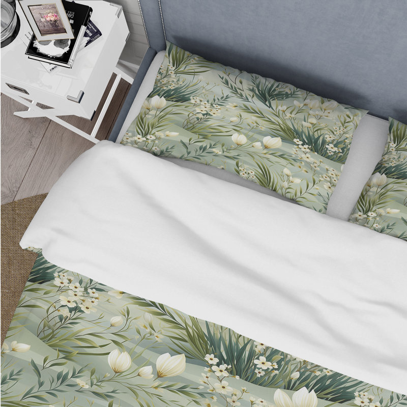 Literie Green Grassland Meadows, Housse de couette pour grand lit et 2 taies décor