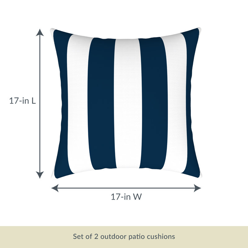 Navy and White Striped Square Outdoor Throw Pillow Set